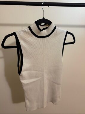 Express White Ribbed Mock Neck Tank with Black Trim